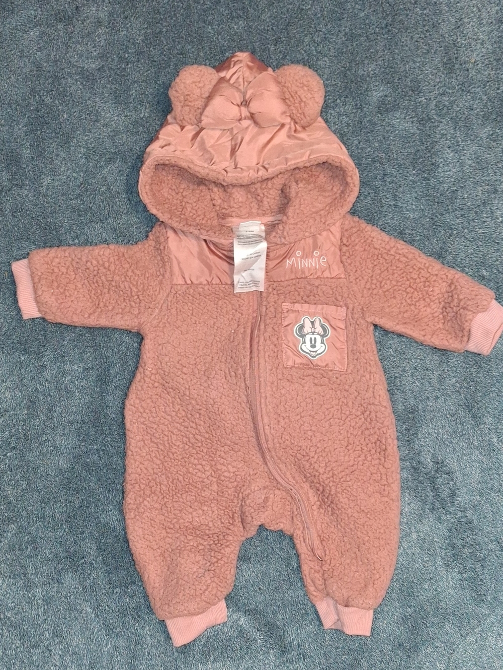 Disney Bby Pink Minnie Sherpa Hooded One-Piece Footie